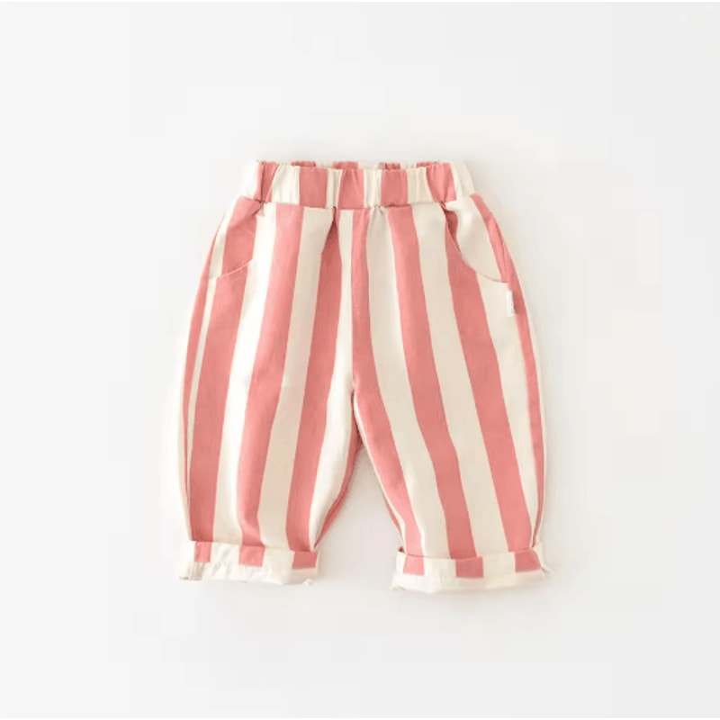 Kids Striped Cotton Pants Loose Fit Casual Trousers For Toddlers 3