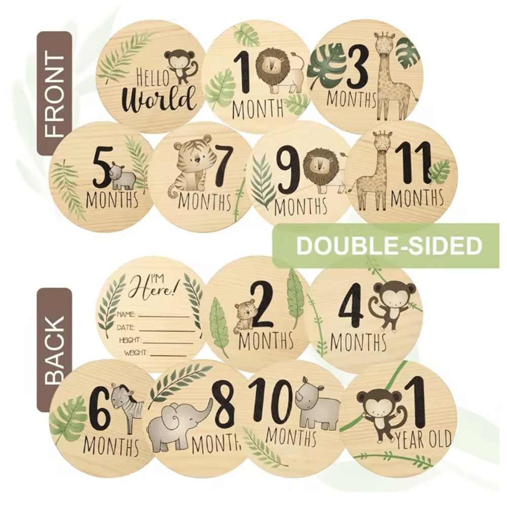 Wooden Baby Monthly Milestone Cards Newborn Photography Props Set 5