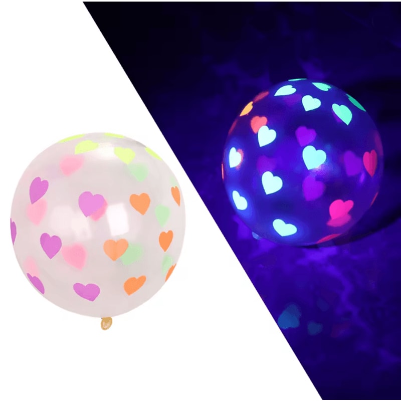 Glow In The Dark Heart Balloons 12 Inch Fluorescent Party Decor Set 8