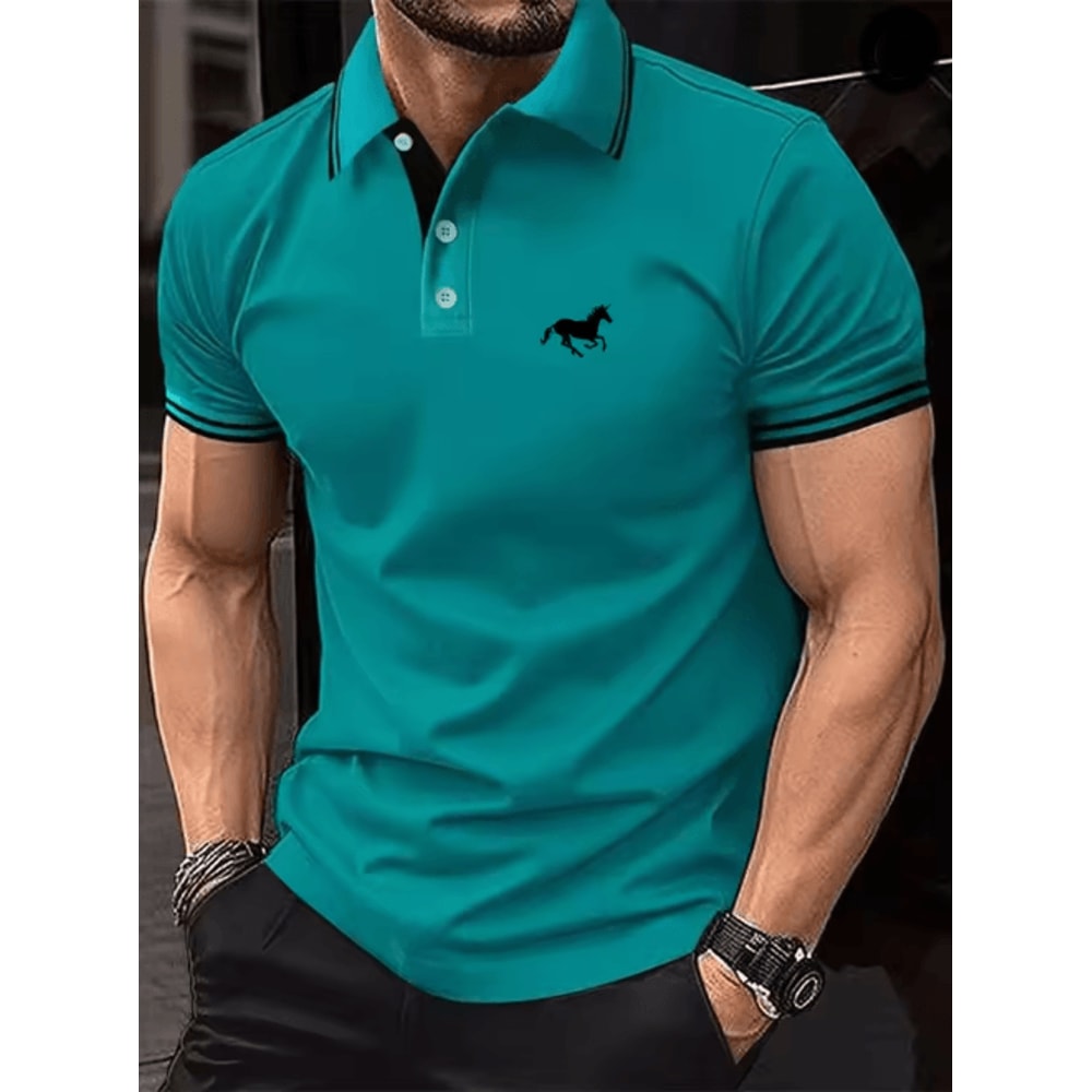 Mens Classic Polo Shirt Short Sleeve Casual Button Lapel Top 1