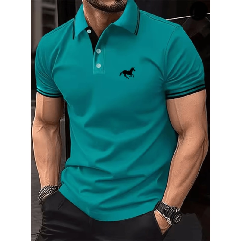 Mens Classic Polo Shirt Short Sleeve Casual Button Lapel Top 1