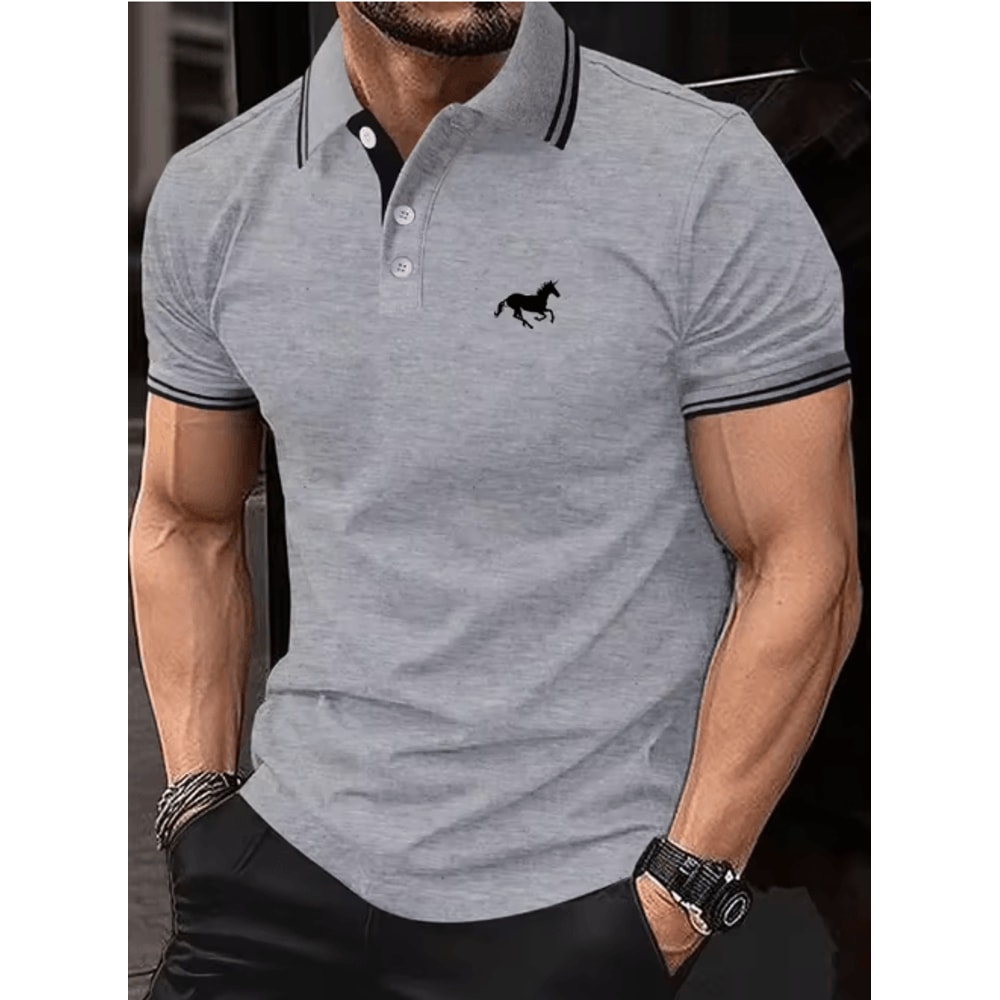 Mens Classic Polo Shirt Short Sleeve Casual Button Lapel Top 2