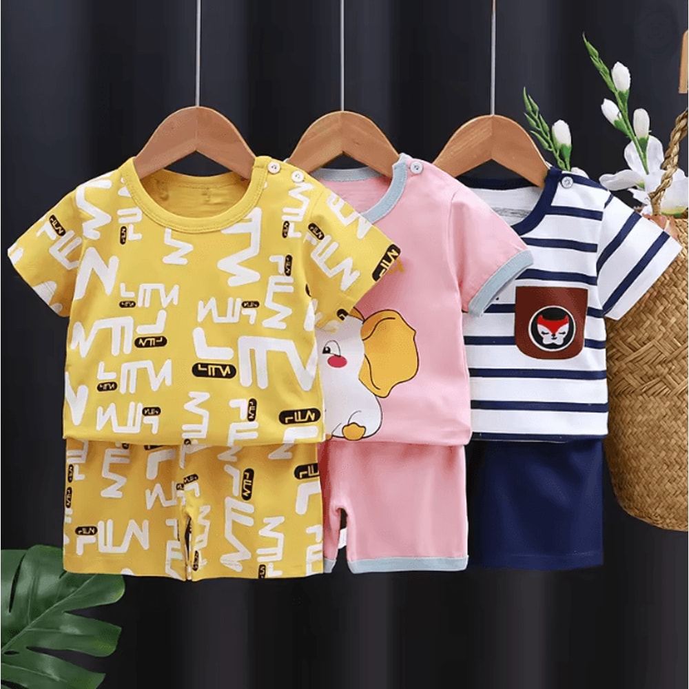 Kids Summer Cotton Clothing Set Cartoon T Shirt And Shorts Outfit 1