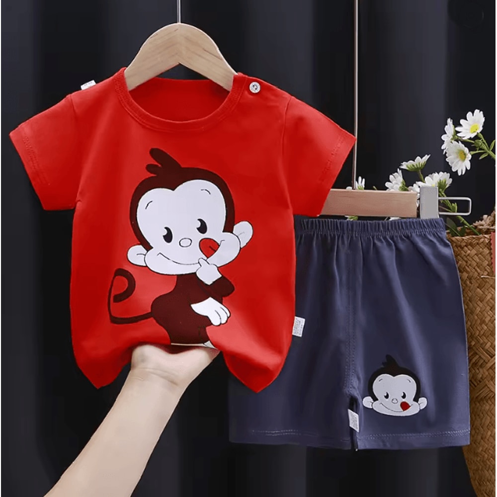 Kids Summer Cotton Clothing Set Cartoon T Shirt And Shorts Outfit 7