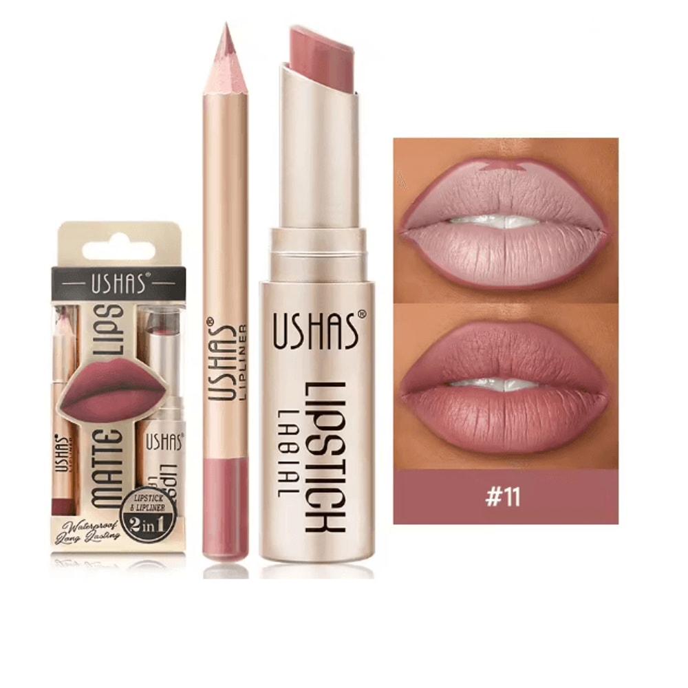 Usha Matte Lipstick And Lip Liner Set Long Lasting Nude And Red Shades 9