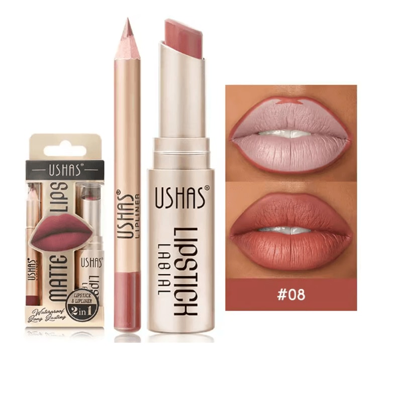 Usha Matte Lipstick And Lip Liner Set Long Lasting Nude And Red Shades 11