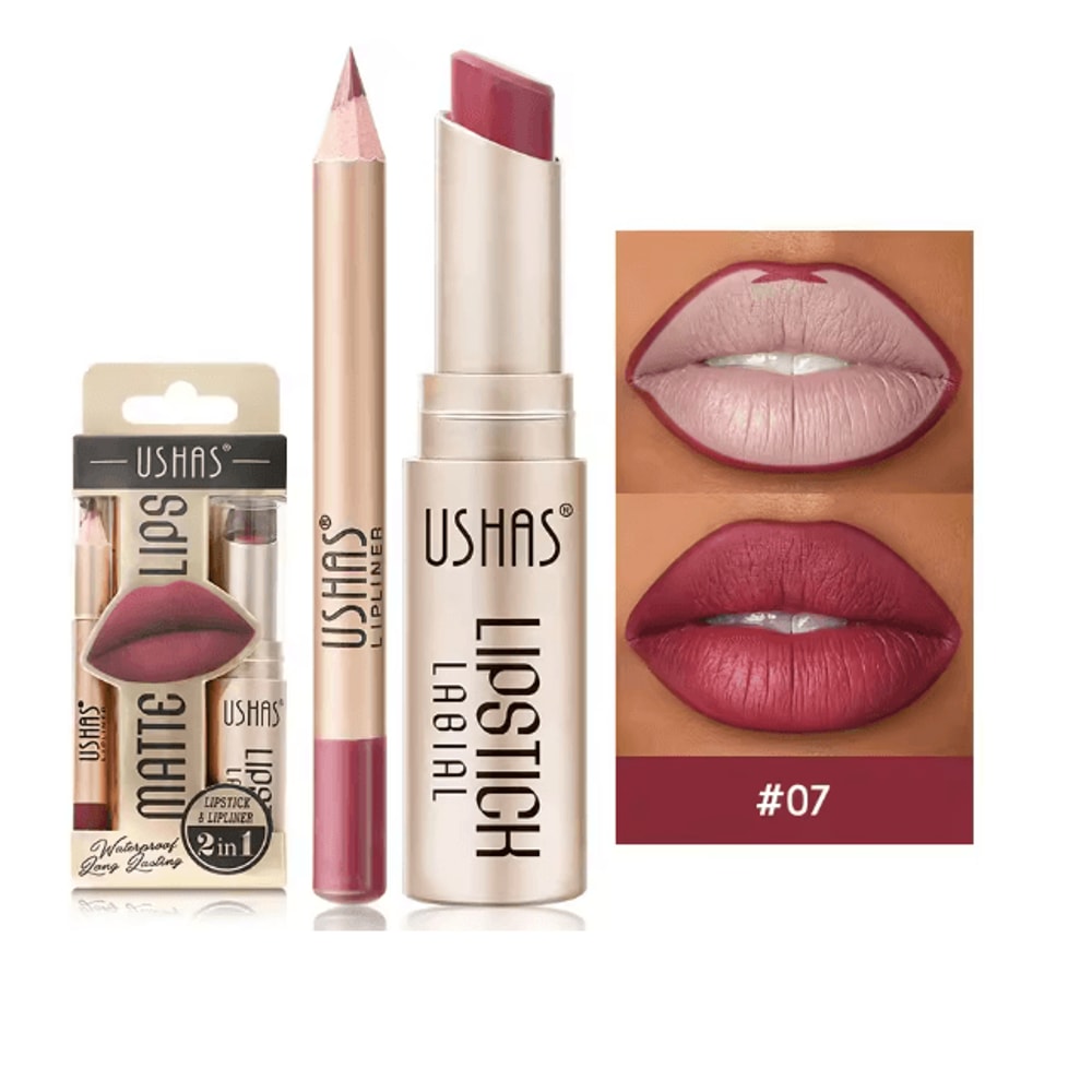 Usha Matte Lipstick And Lip Liner Set Long Lasting Nude And Red Shades 12