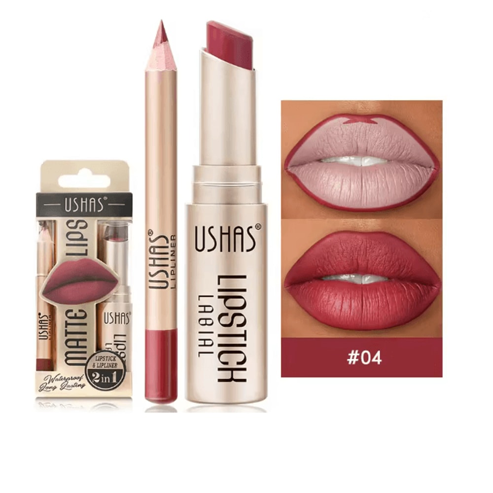 Usha Matte Lipstick And Lip Liner Set Long Lasting Nude And Red Shades 13