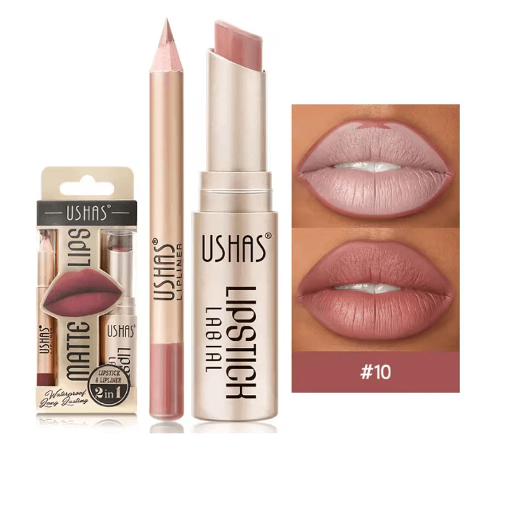 Usha Matte Lipstick And Lip Liner Set Long Lasting Nude And Red Shades 3