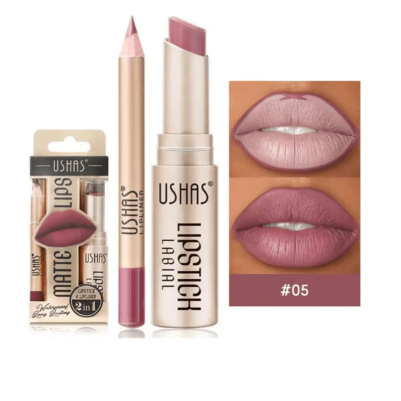 Usha Matte Lipstick And Lip Liner Set Long Lasting Nude And Red Shades 4