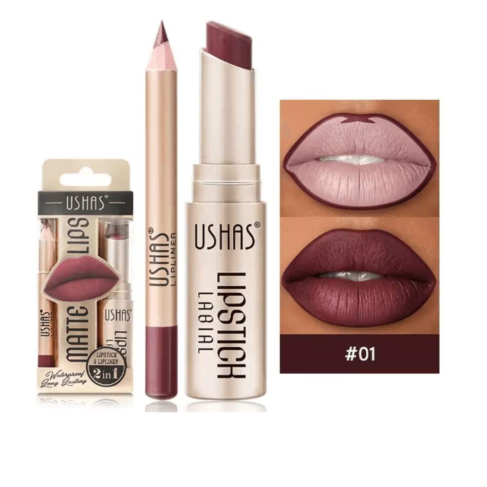 Usha Matte Lipstick And Lip Liner Set Long Lasting Nude And Red Shades 6