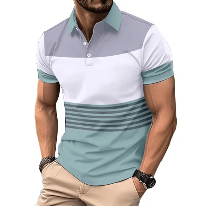 Mens Logo Print Casual Polo Shirt Short Sleeve Summer Style 5