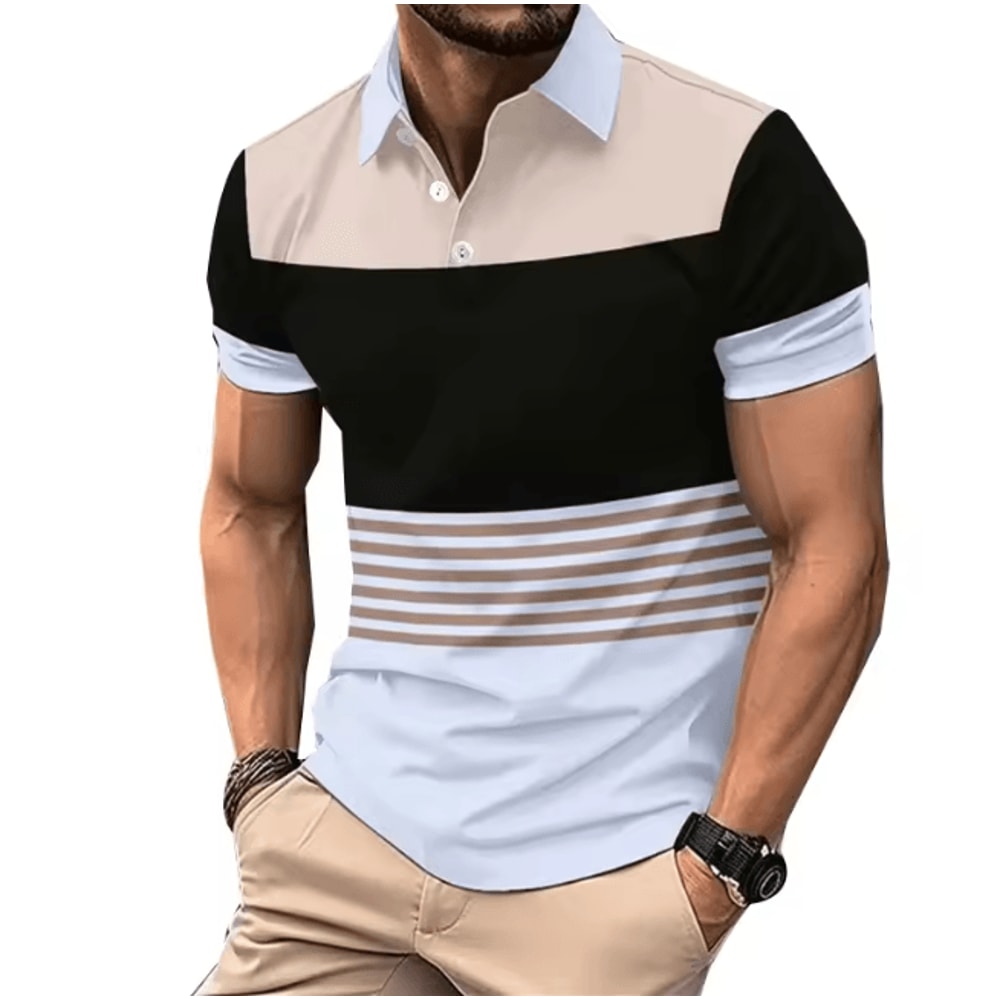 Mens Logo Print Casual Polo Shirt Short Sleeve Summer Style 6