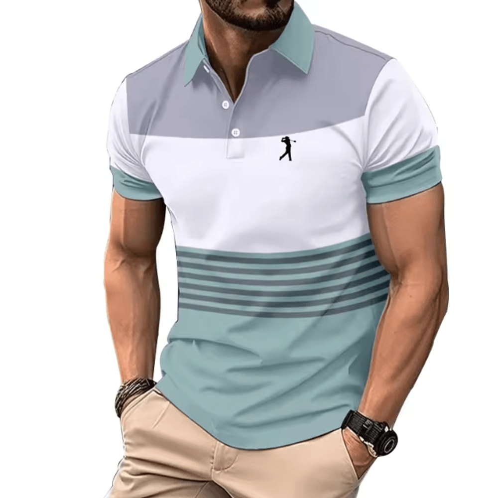 Mens Logo Print Casual Polo Shirt Short Sleeve Summer Style 7