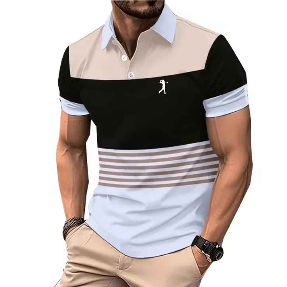 Mens Logo Print Casual Polo Shirt Short Sleeve Summer Style 8