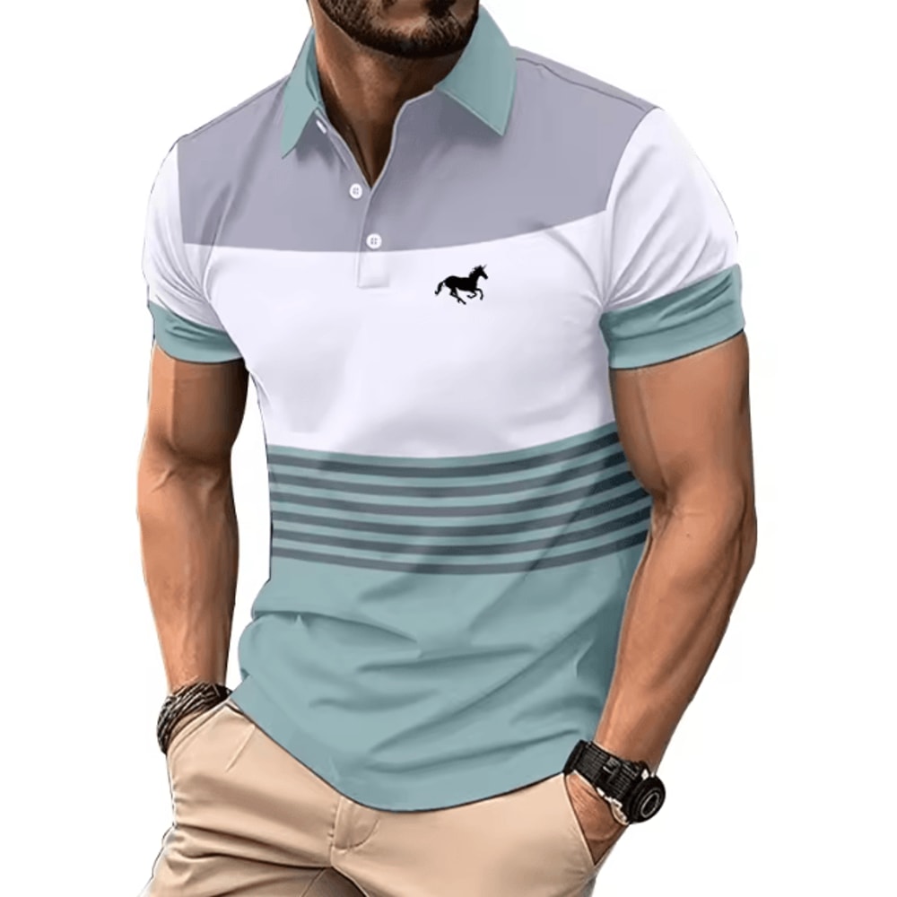 Mens Logo Print Casual Polo Shirt Short Sleeve Summer Style 9
