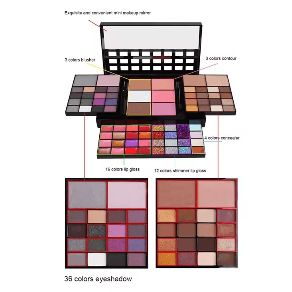 Large Color Glitter Eyeshadow Palette Matte And Shimmer Long Lasting 1