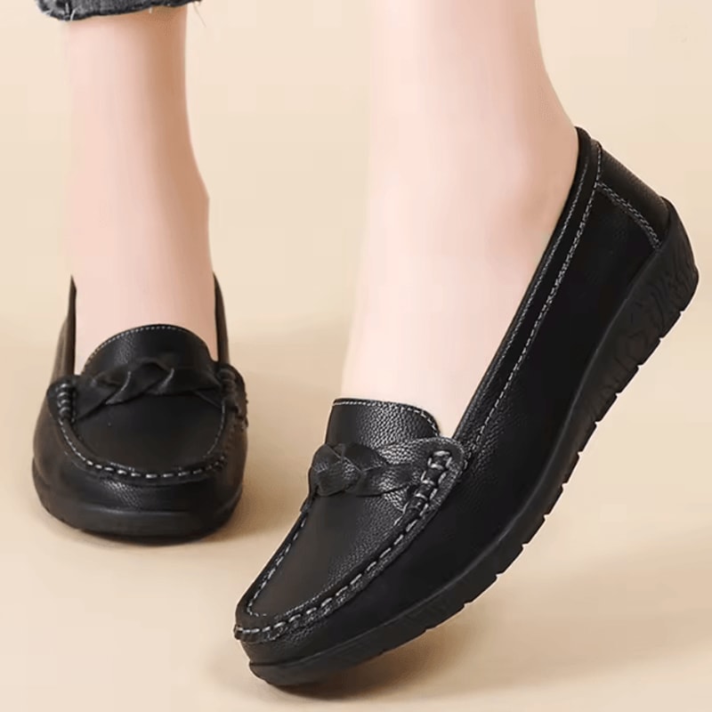 Womens Soft Leather Slip On Loafers Comfortable Flat Shoes 1