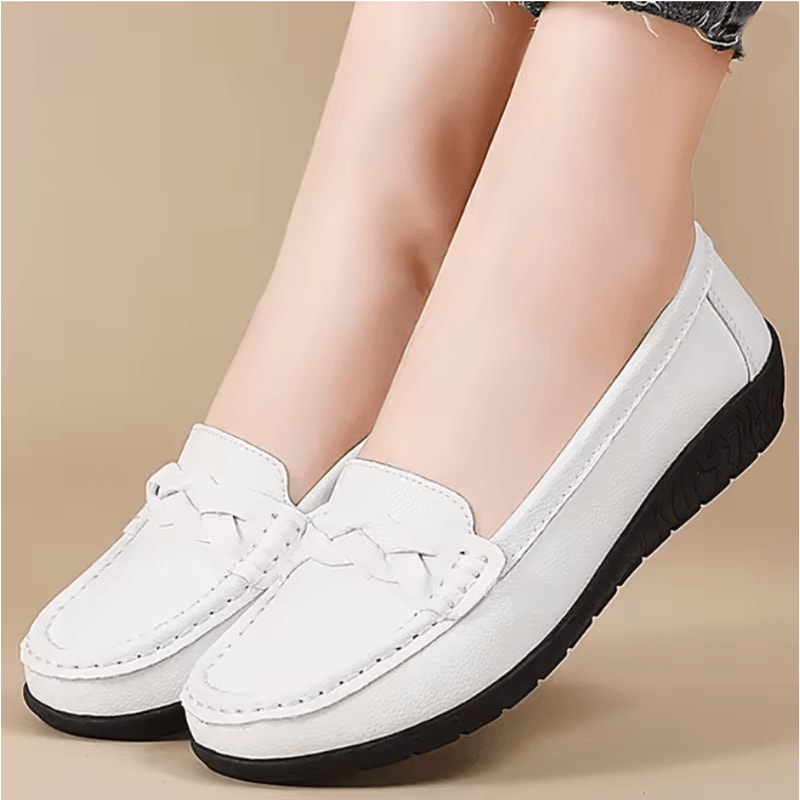 Womens Soft Leather Slip On Loafers Comfortable Flat Shoes 5