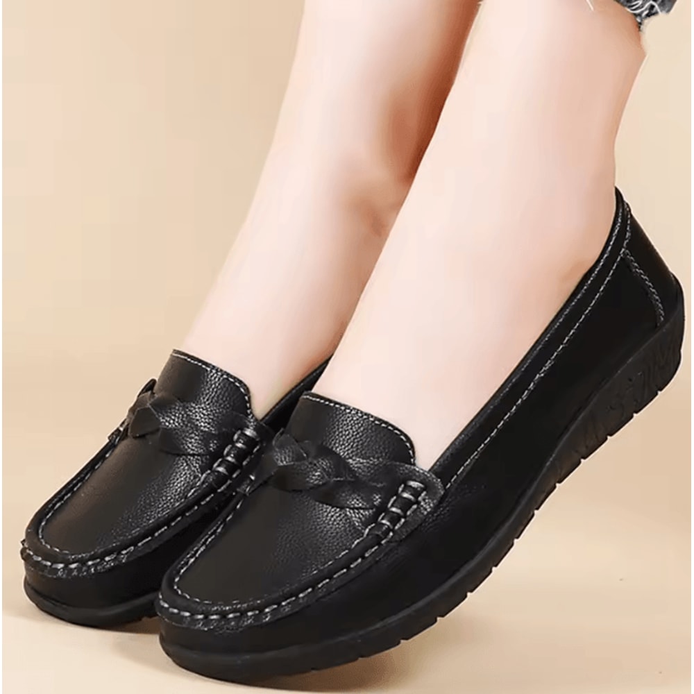 Womens Soft Leather Slip On Loafers Comfortable Flat Shoes 6
