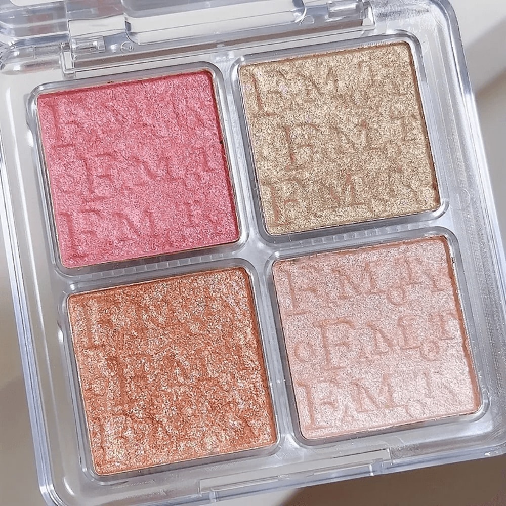 Four Color Face Highlighter Palette Natural Glow Shimmer Finish 0