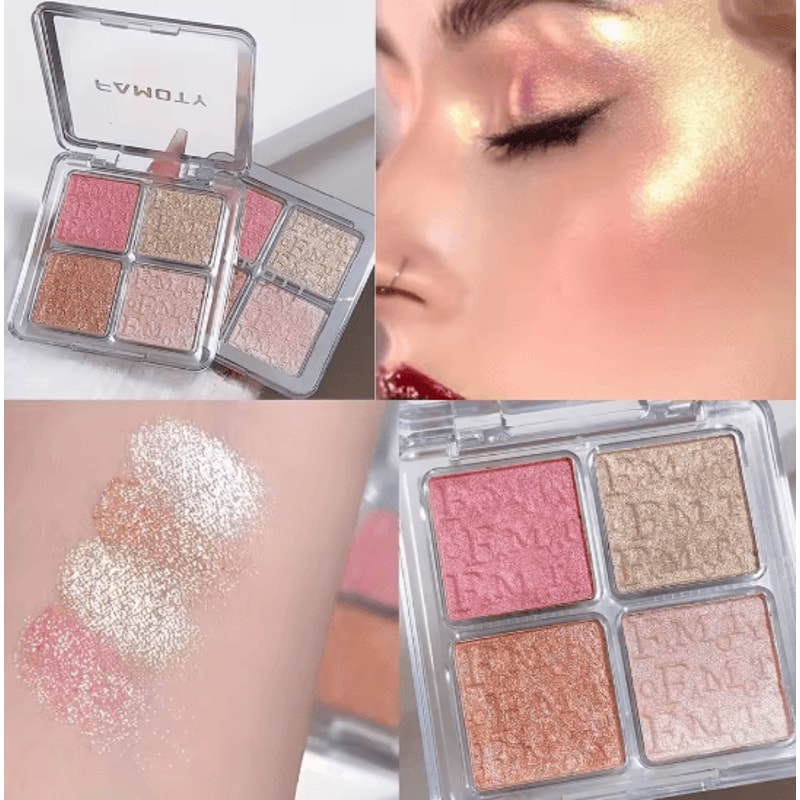 Four Color Face Highlighter Palette Natural Glow Shimmer Finish 2