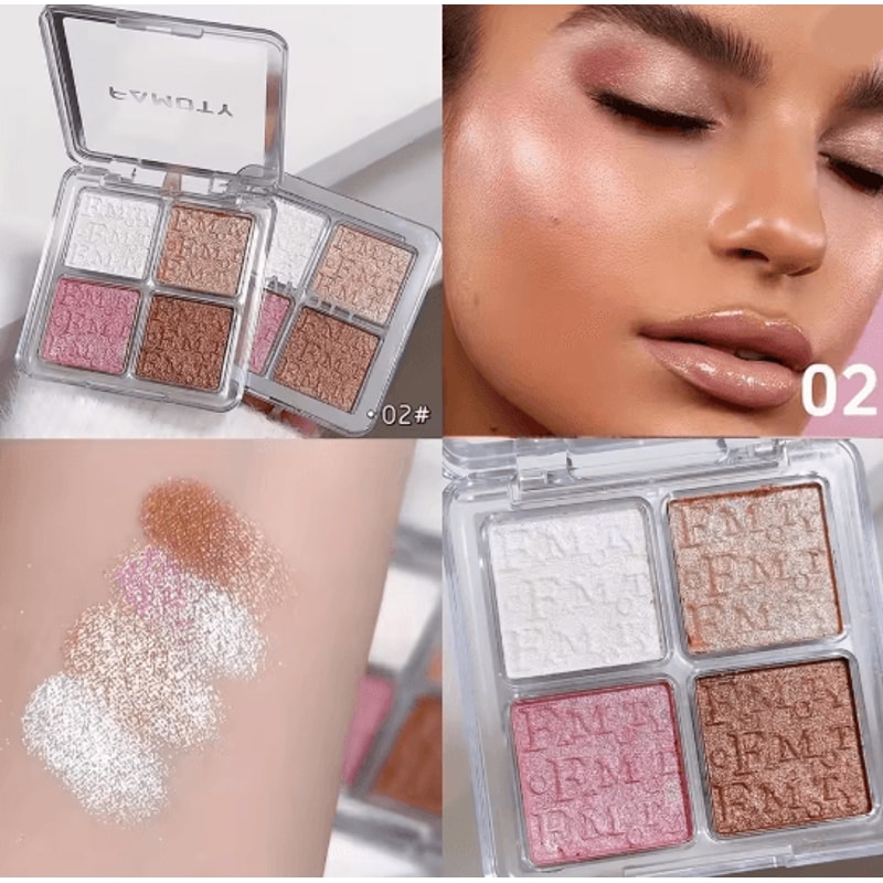 Four Color Face Highlighter Palette Natural Glow Shimmer Finish 3