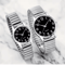Couple Quartz Watch Set Black Arabic Dial Elastic Band 1