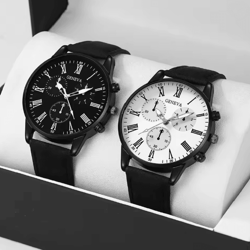 couple leather quartz watch set simple casual dial