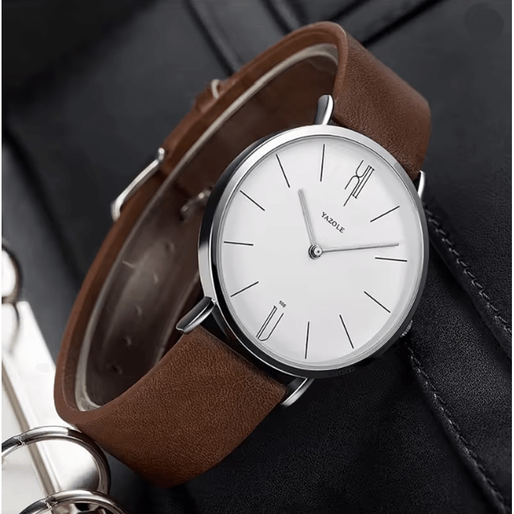 Mens Military Style Quartz Watch Genuine Leather Strap 1