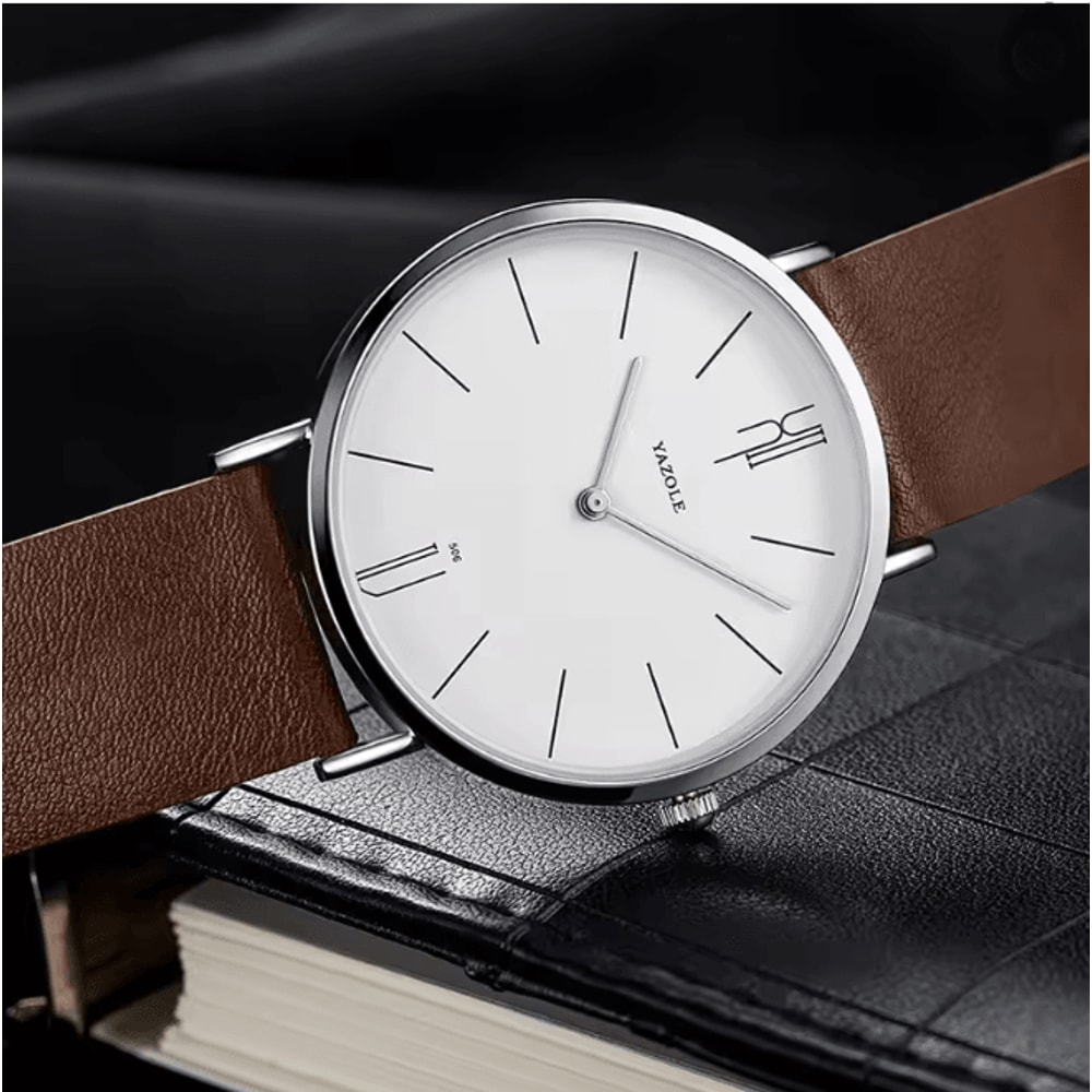 Mens Military Style Quartz Watch Genuine Leather Strap 2
