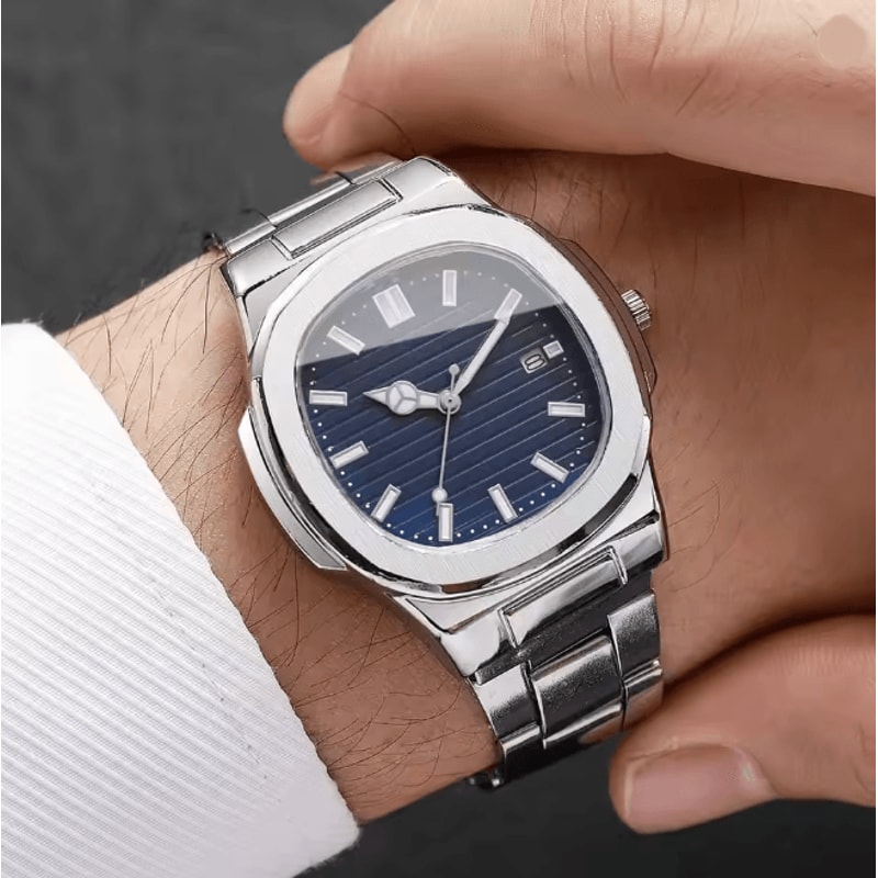 Luxury Square Dial Mens Quartz Watch Stainless Steel Business Style 0