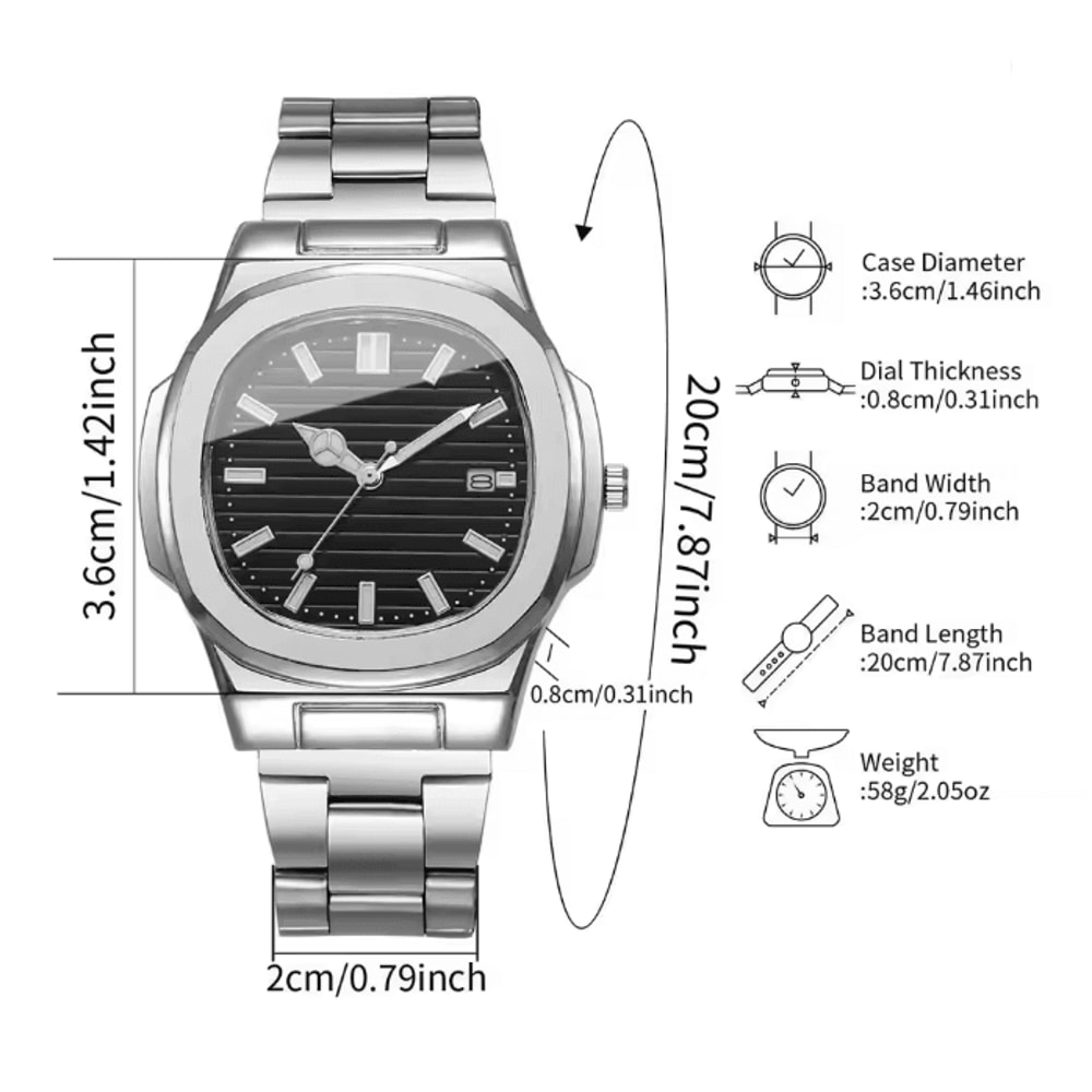 Luxury Square Dial Mens Quartz Watch Stainless Steel Business Style 3