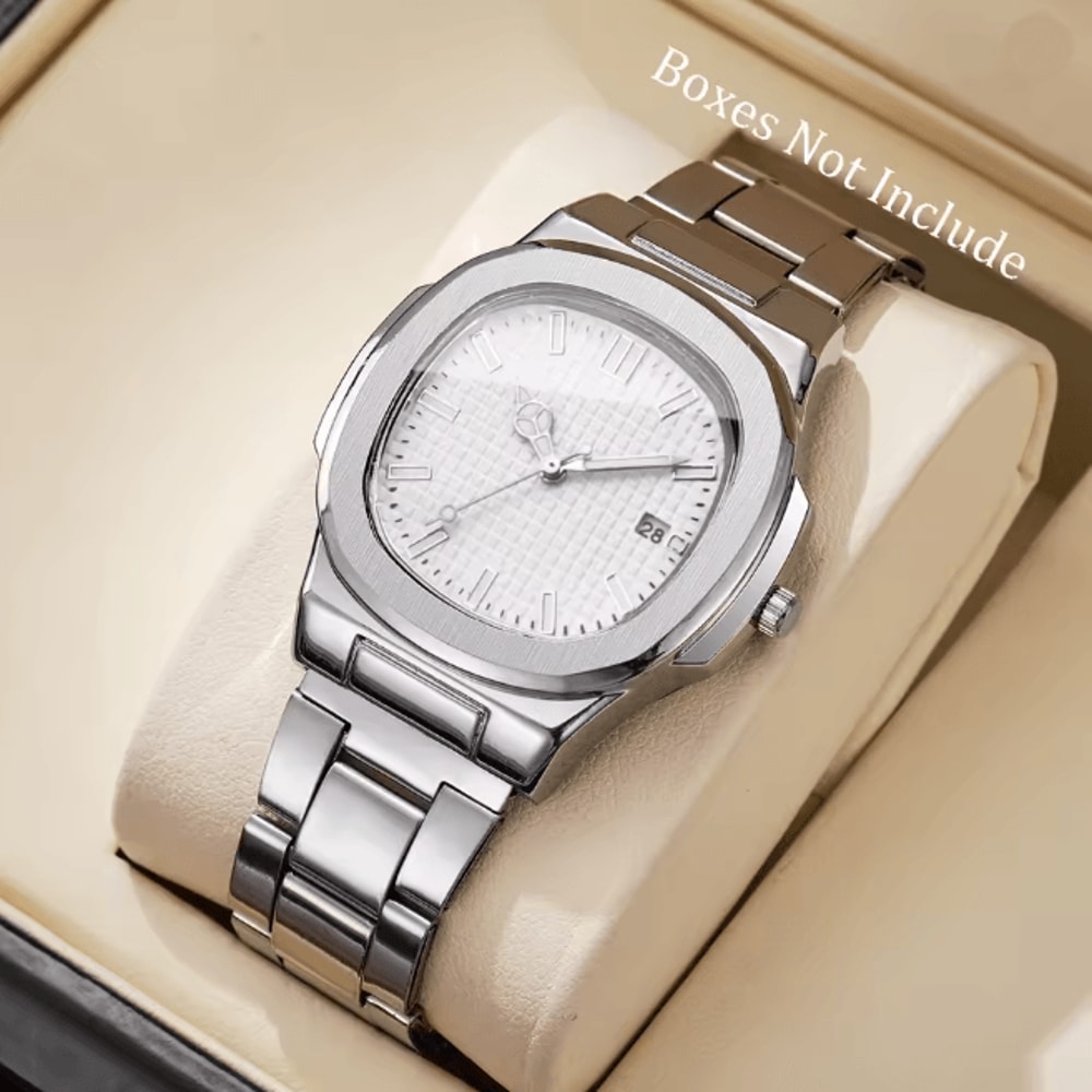 Luxury Square Dial Mens Quartz Watch Stainless Steel Business Style 5