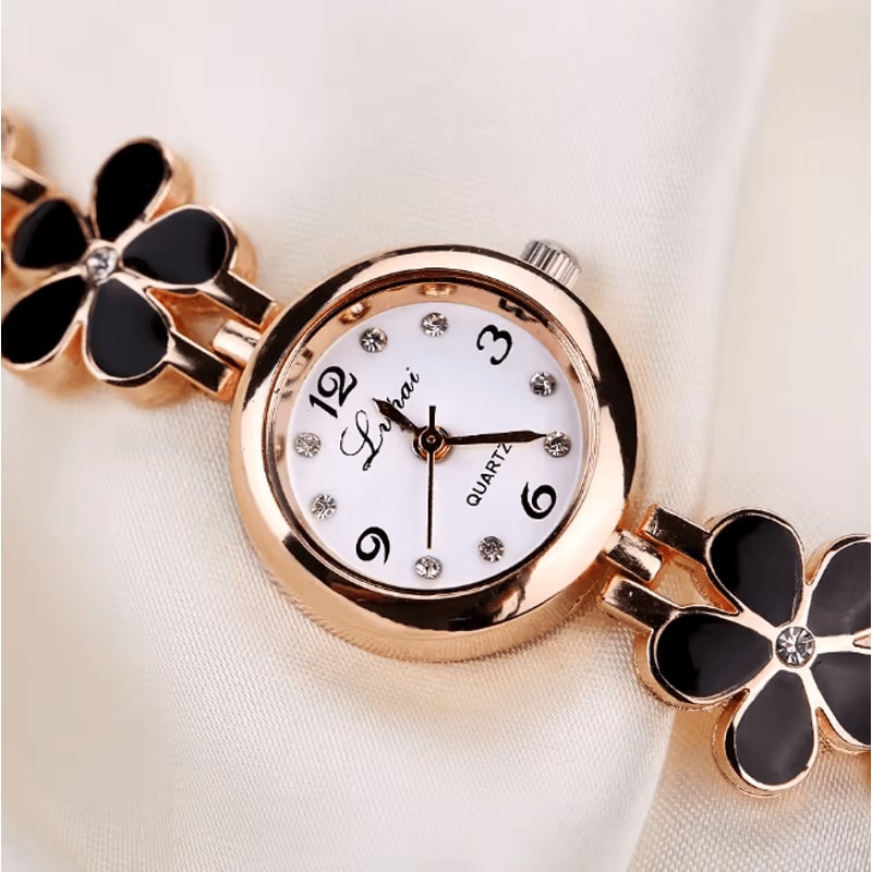 Luxury Flower Bracelet Womens Quartz Watch Rhinestone Small Dial 1