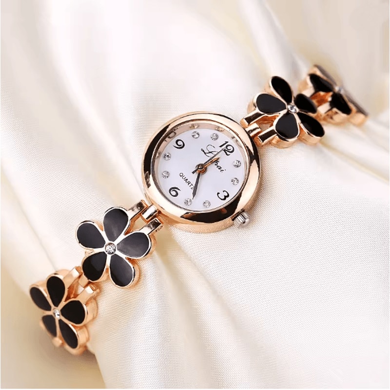 Luxury Flower Bracelet Womens Quartz Watch Rhinestone Small Dial 2