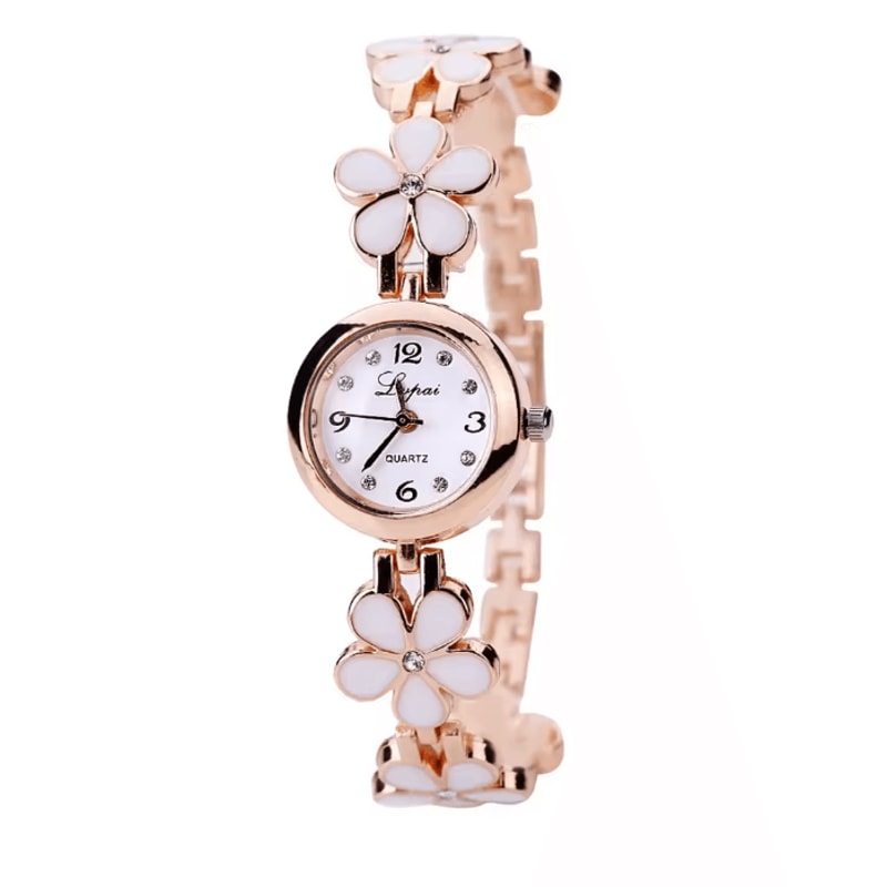 Luxury Flower Bracelet Womens Quartz Watch Rhinestone Small Dial 4