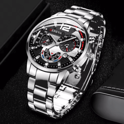 mens stainless steel quartz watch classic analog calendar
