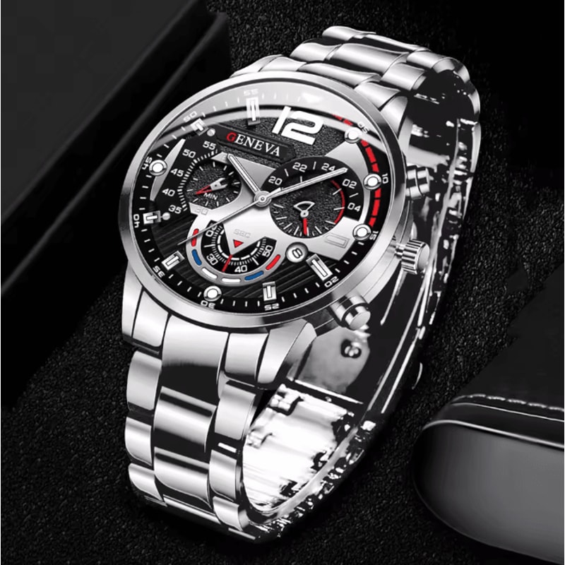 Mens Stainless Steel Quartz Watch Classic Analog Calendar 0