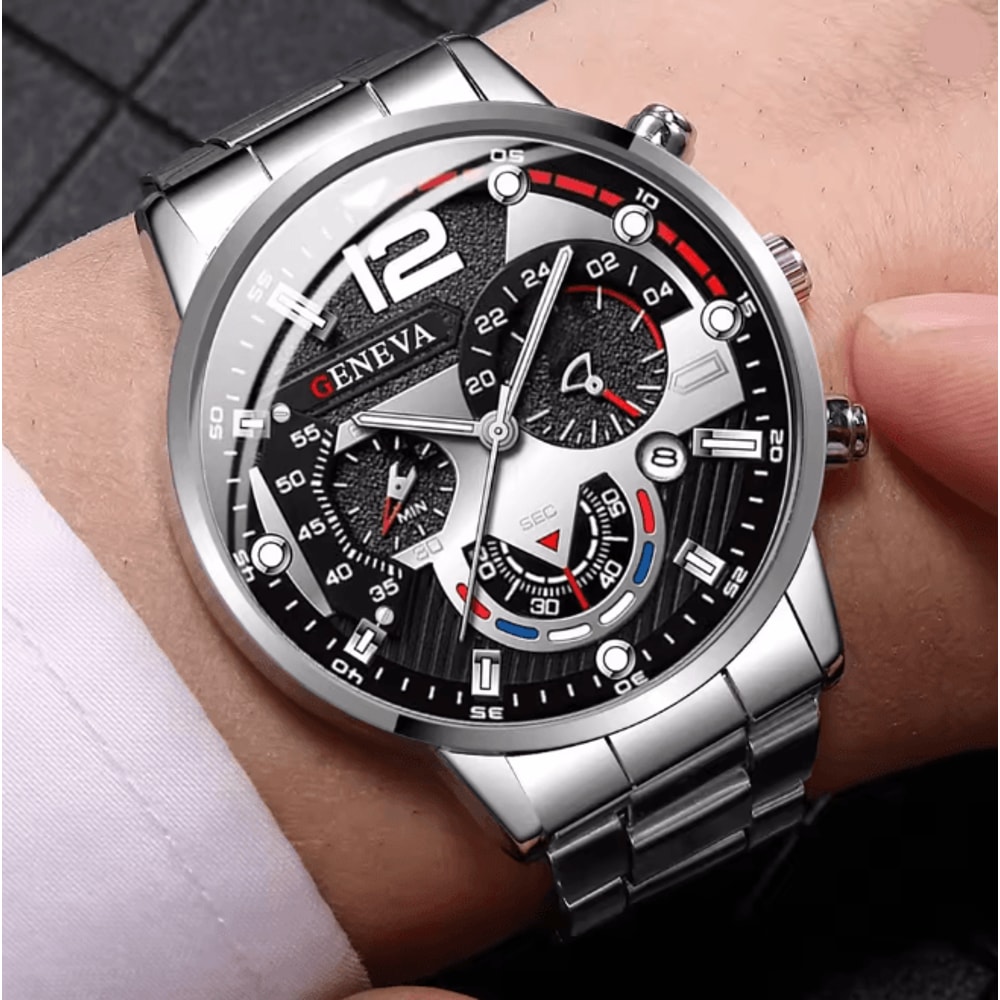 Mens Stainless Steel Quartz Watch Classic Analog Calendar 2