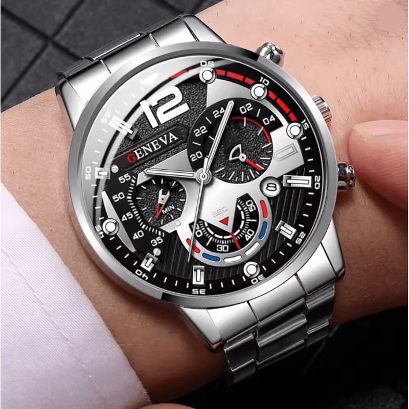 Mens Stainless Steel Quartz Watch Classic Analog Calendar 2