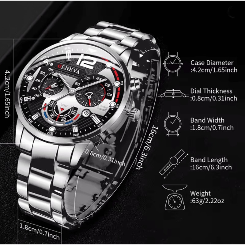 Mens Stainless Steel Quartz Watch Classic Analog Calendar 3