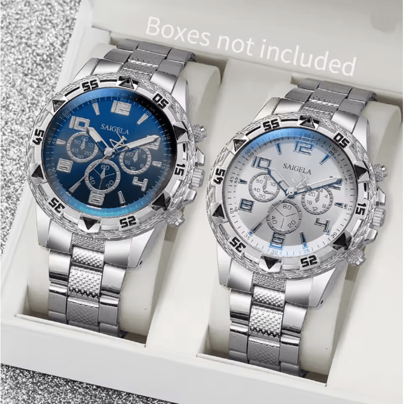 Mens Business Quartz Watch Set Arabic Dial Steel Band 6