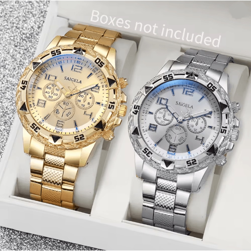 Mens Business Quartz Watch Set Arabic Dial Steel Band 7