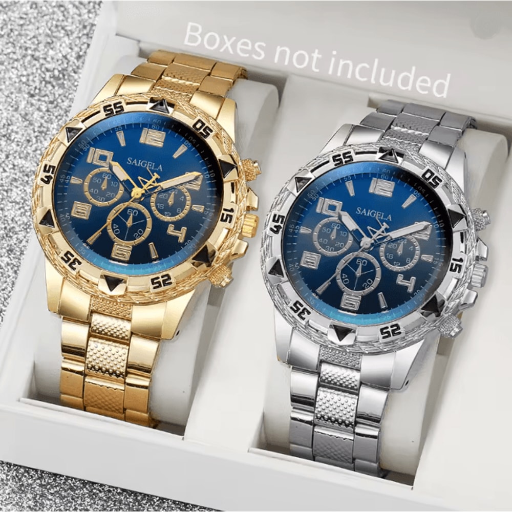 Mens Business Quartz Watch Set Arabic Dial Steel Band 2