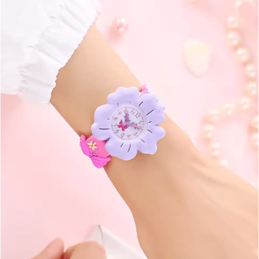 Kids Cartoon Learning Watch Flower Butterfly Soft Strap 2