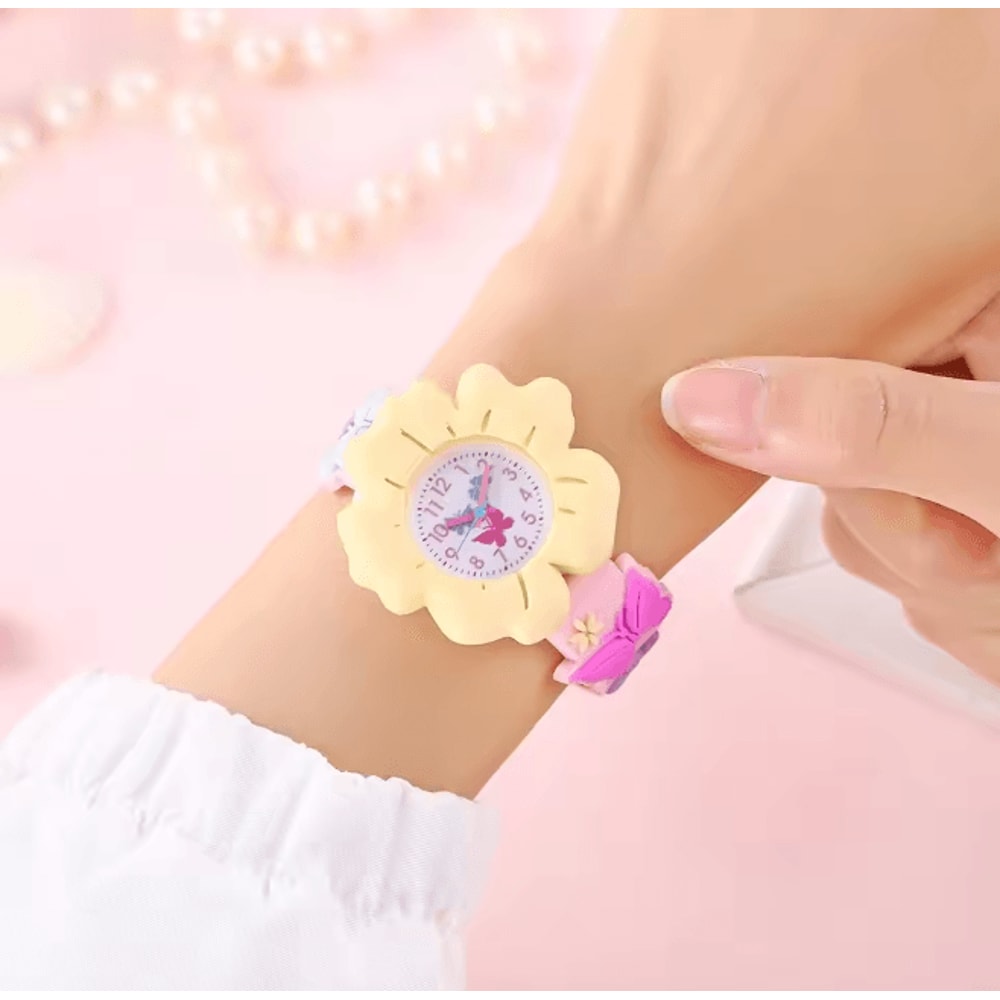 Kids Cartoon Learning Watch Flower Butterfly Soft Strap 3