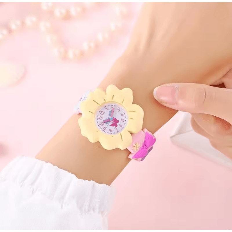 Kids Cartoon Learning Watch Flower Butterfly Soft Strap 3