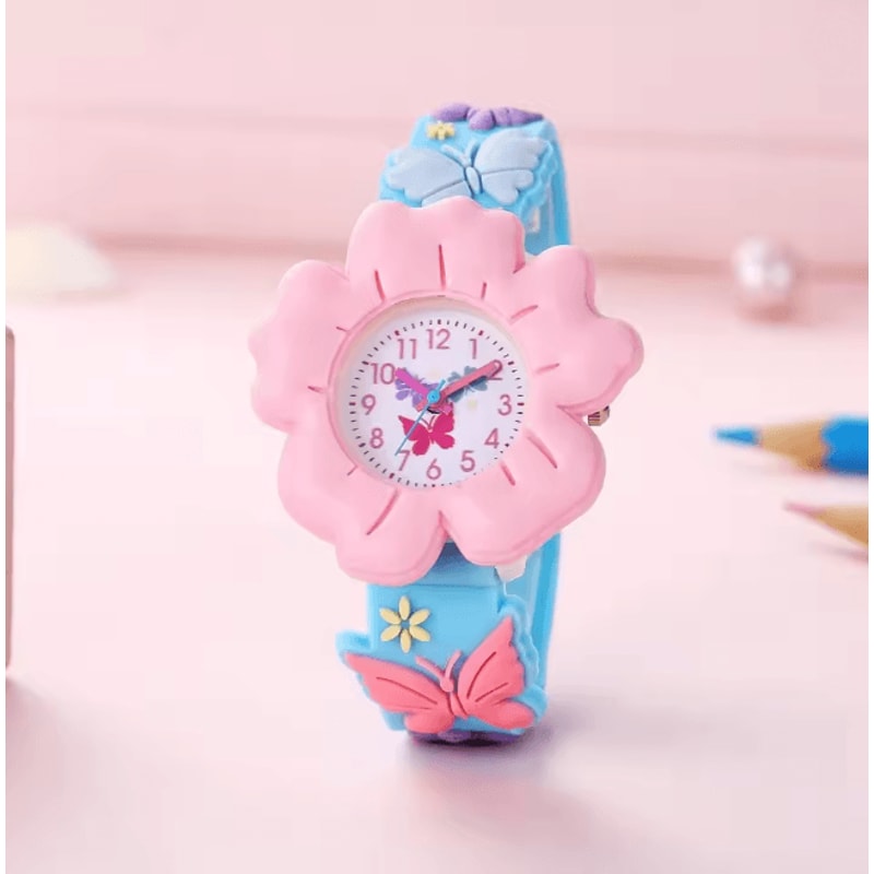 Kids Cartoon Learning Watch Flower Butterfly Soft Strap 4