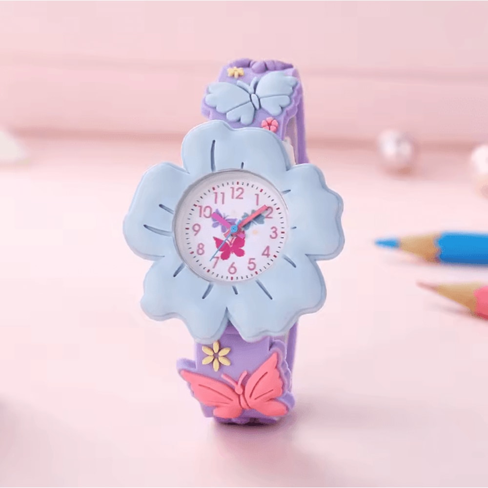 Kids Cartoon Learning Watch Flower Butterfly Soft Strap 5